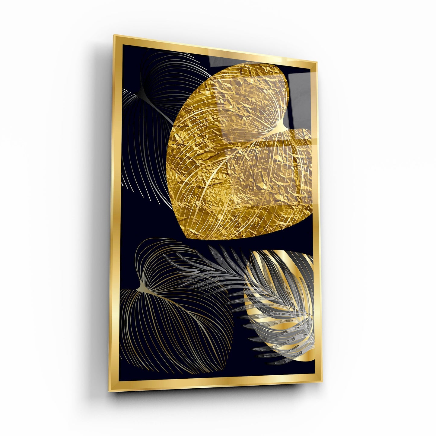 Gold Yapraklar Dikey Cam Tablo