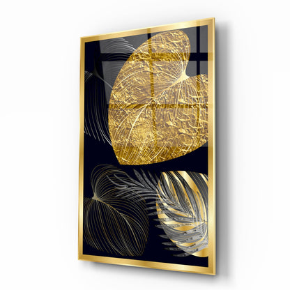 Gold Yapraklar Dikey Cam Tablo