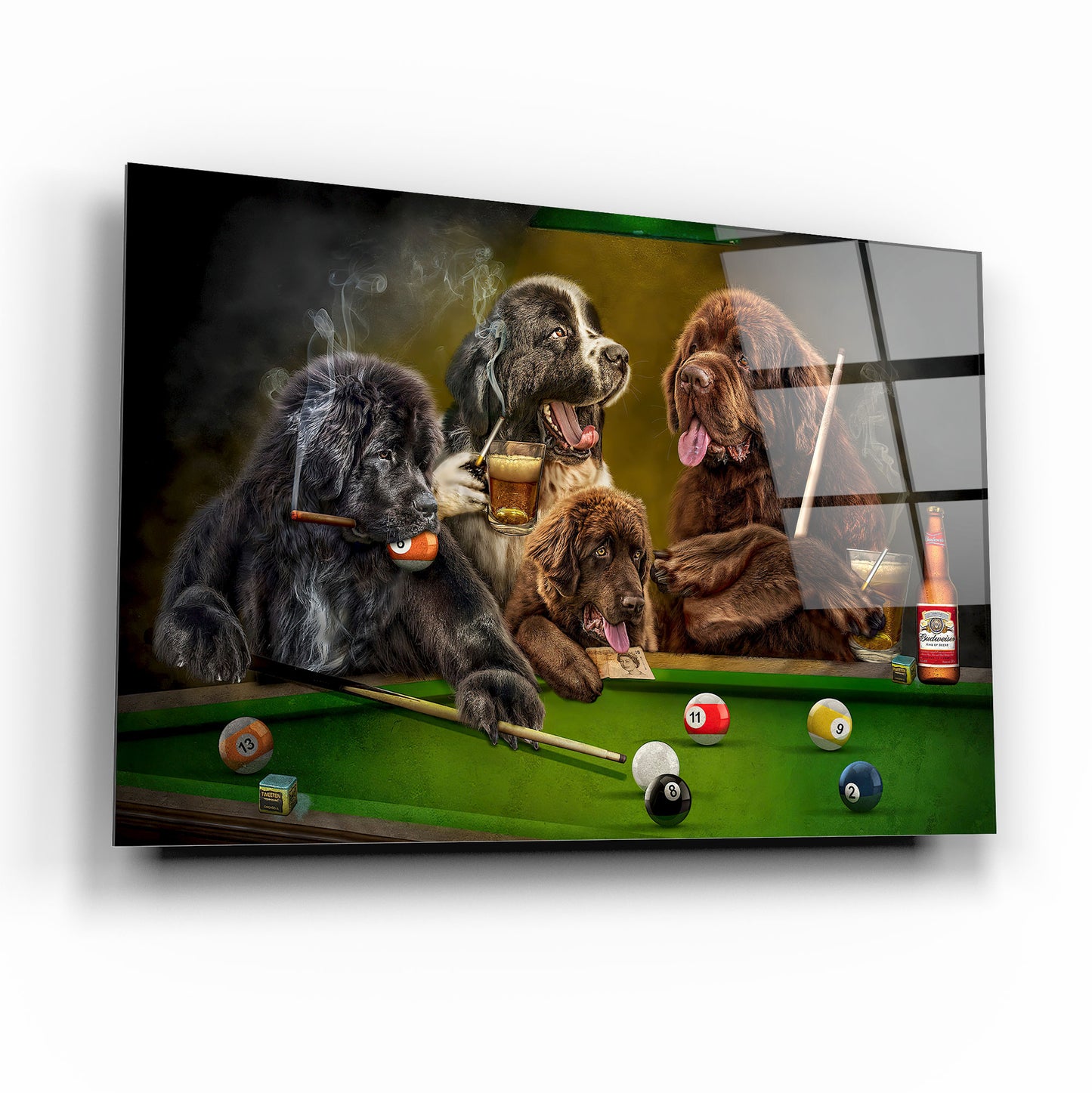 Bilardo ve Köpekler Yatay Cam Tablo