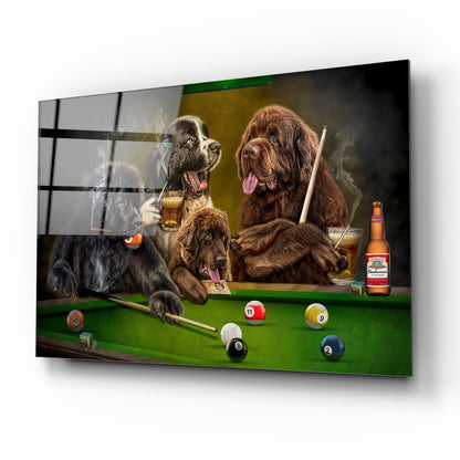 Bilardo ve Köpekler Yatay Cam Tablo