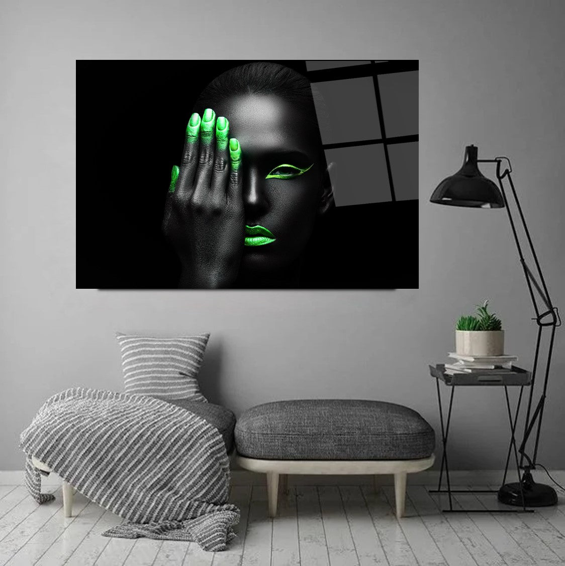 Neon Kadın Yatay Cam Tablo