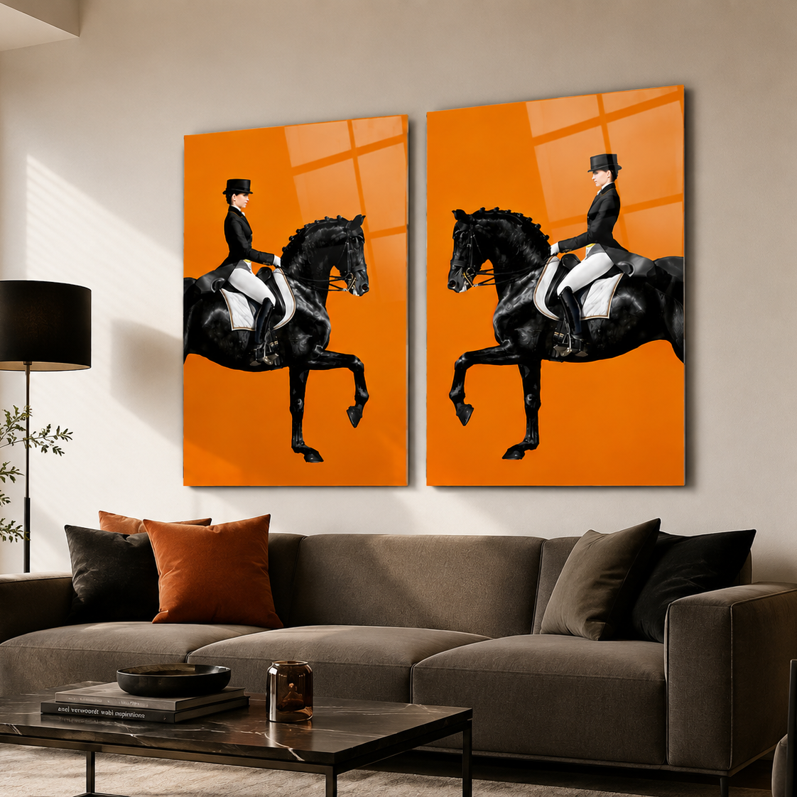 Hermes Atları Double İkili Cam Tablo