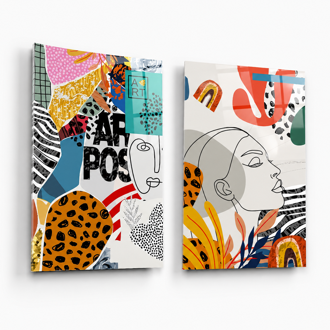 Pop Art Soyut Double İkili Cam Tablo Seti