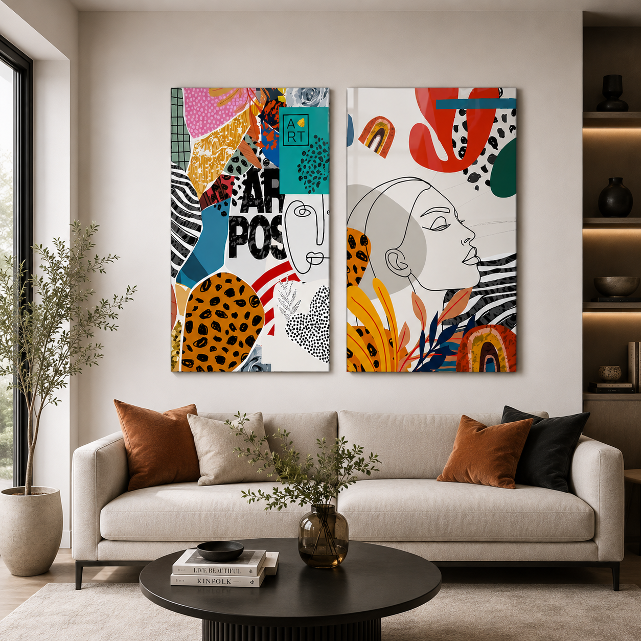 Pop Art Soyut Double İkili Cam Tablo Seti