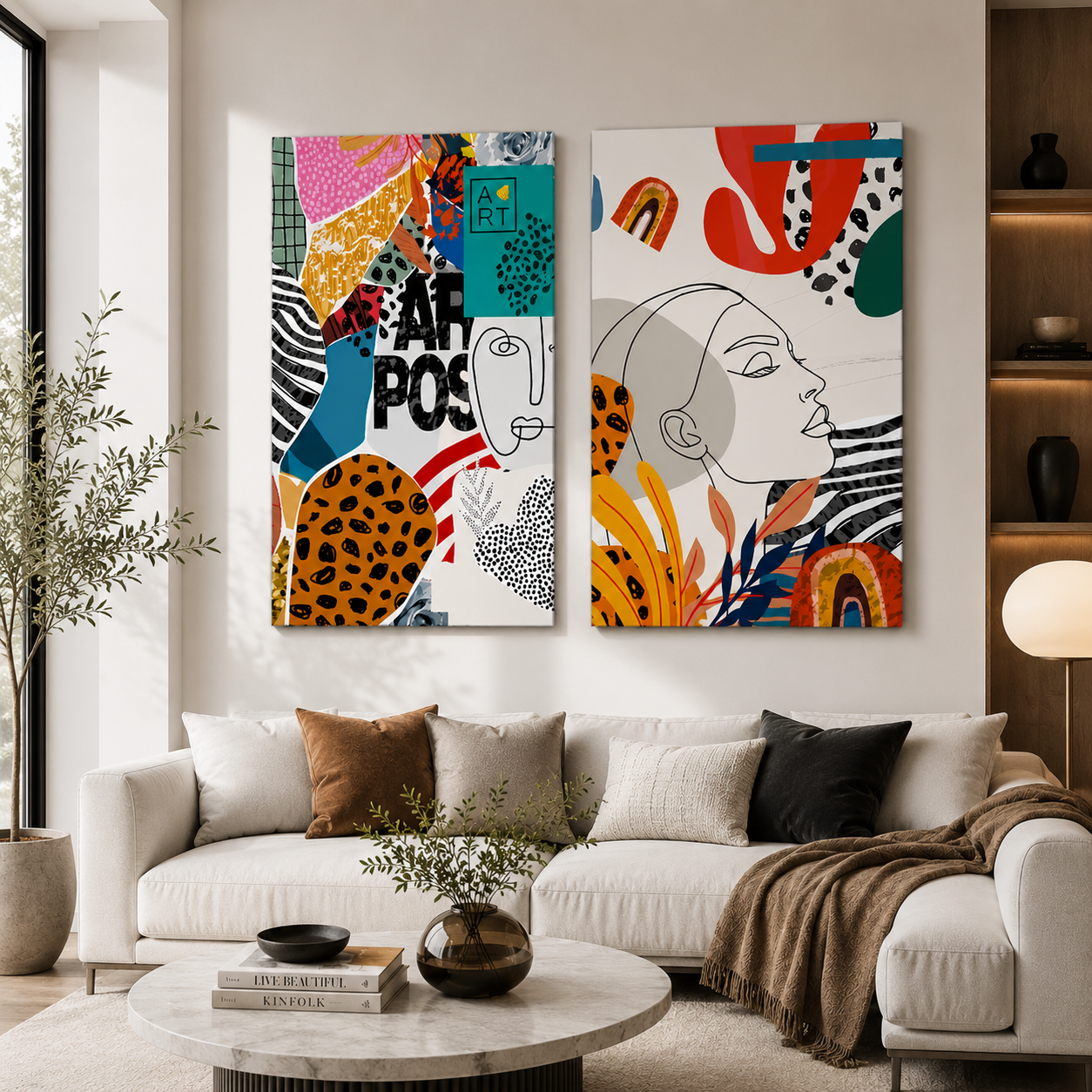 Pop Art Soyut Double İkili Cam Tablo Seti