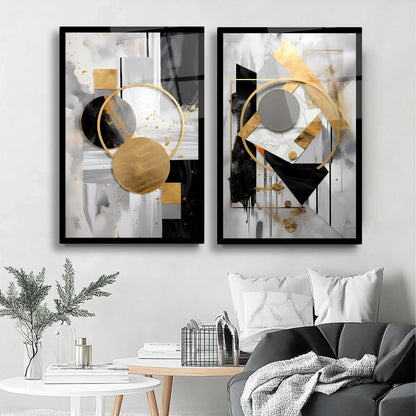Siyah Gold Soyut İkili Cam Tablo