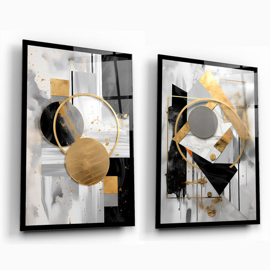 Siyah Gold Soyut İkili Cam Tablo
