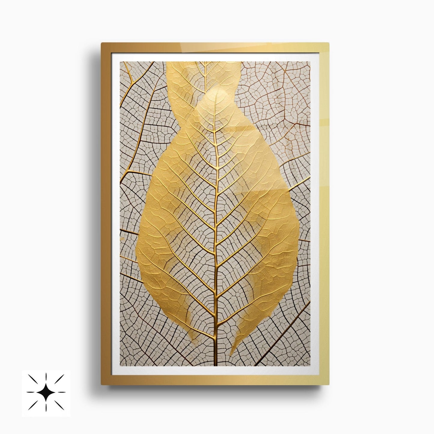 Gold Yapraklar İkili Set Cam Tablo