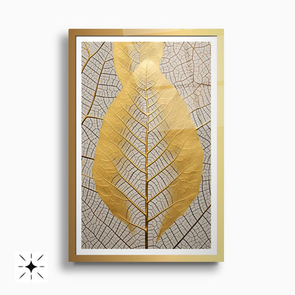 Gold Yapraklar İkili Set Cam Tablo