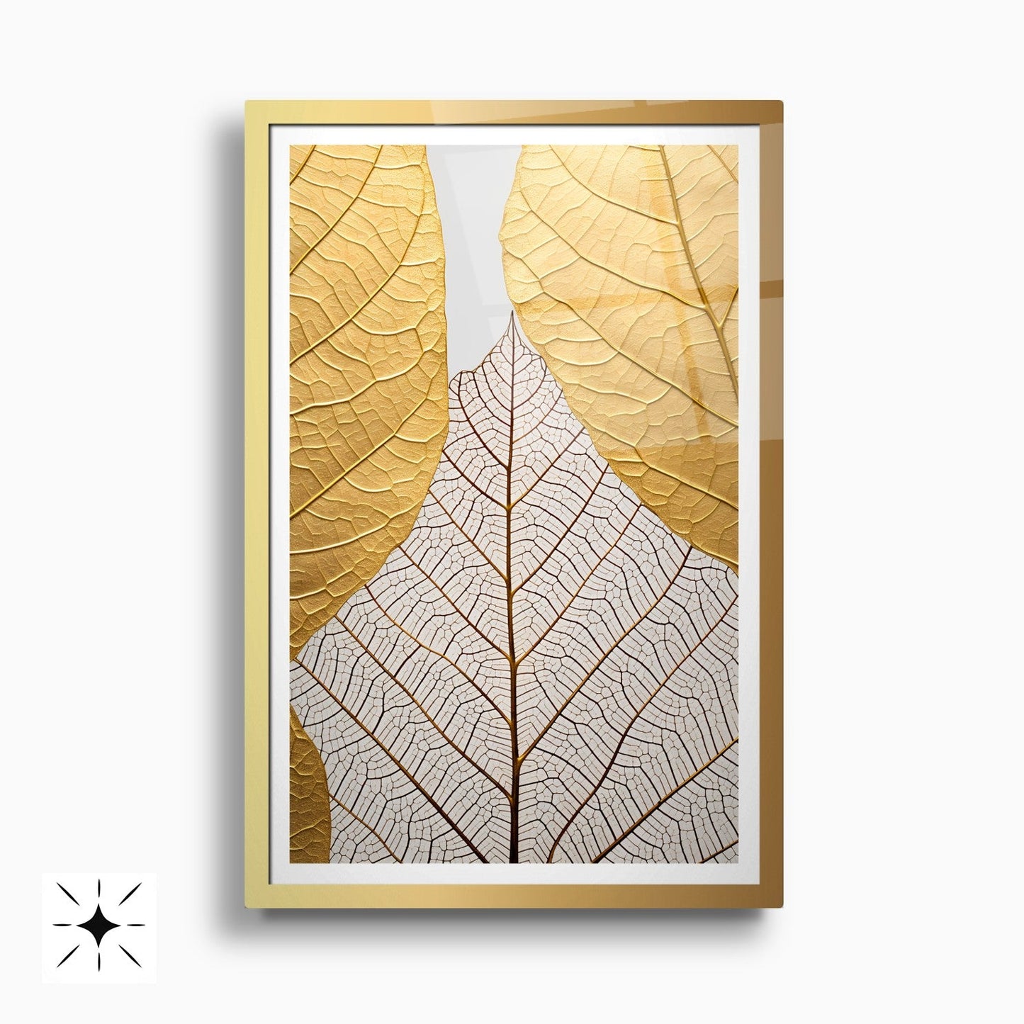 Gold Yapraklar İkili Set Cam Tablo