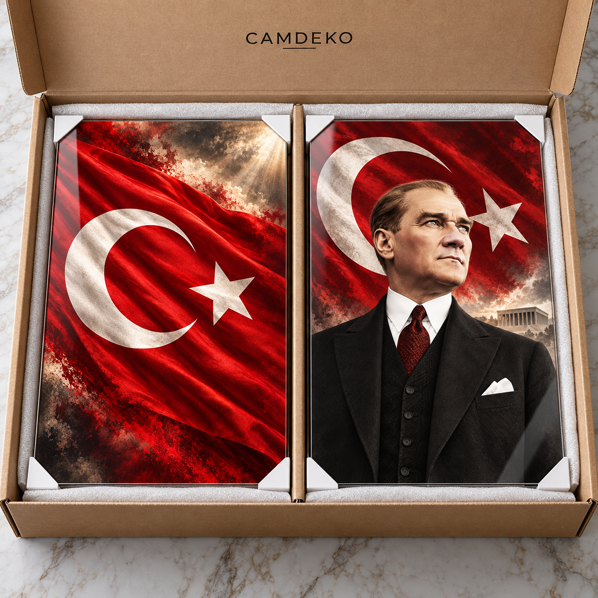 CAMDEKO kraft kutuda koruyucu ikili set paketleme