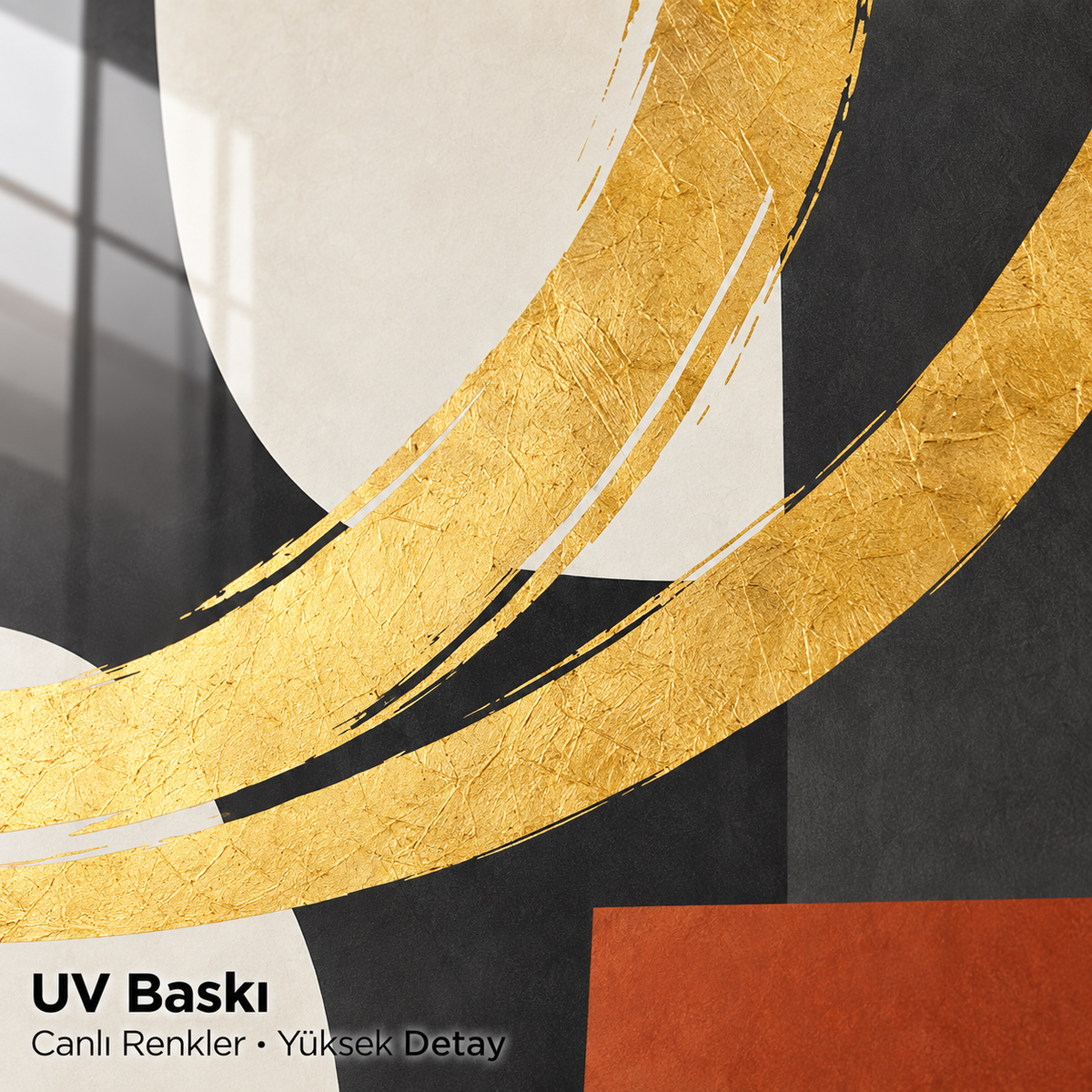 Düz cam yüzeyde UV baskı detayı