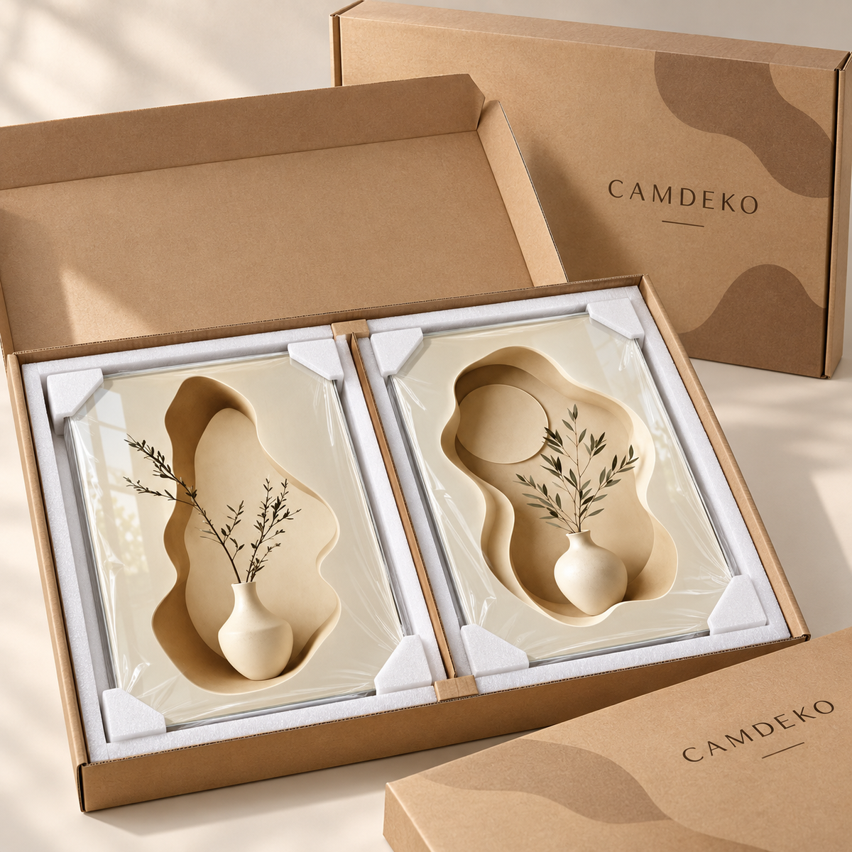 CAMDEKO ikili cam tablo güvenli kraft paketleme ve köşe koruma