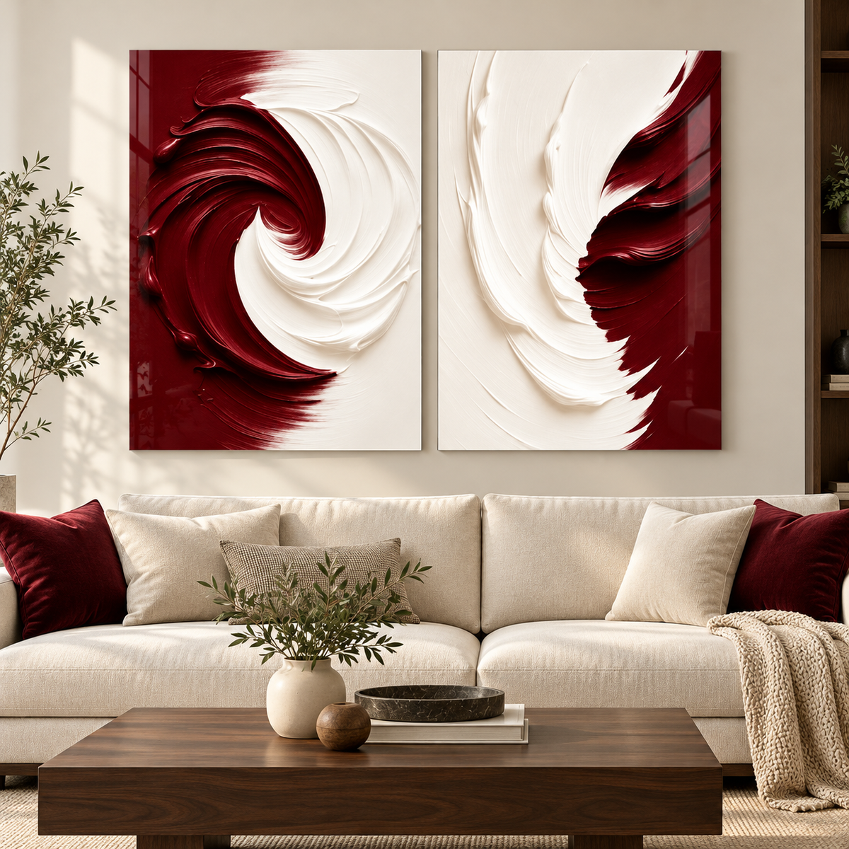 Bordo krem ikili cam tablo salon