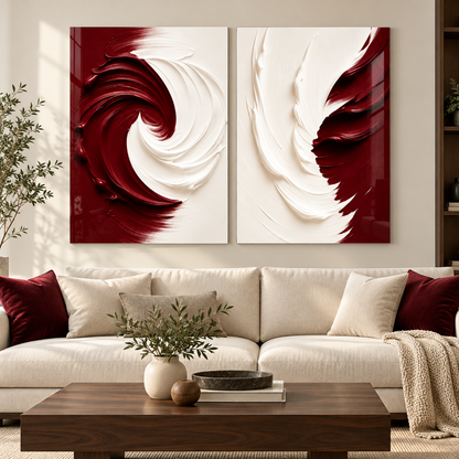 Bordo krem ikili cam tablo salon