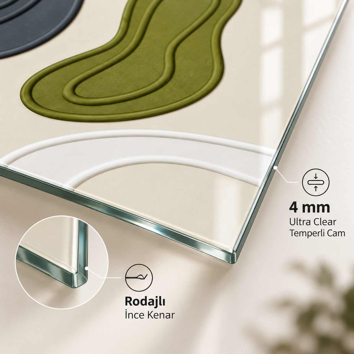 CAMDEKO 4 mm Ultra Clear temperli cam rodajlı ince kenar