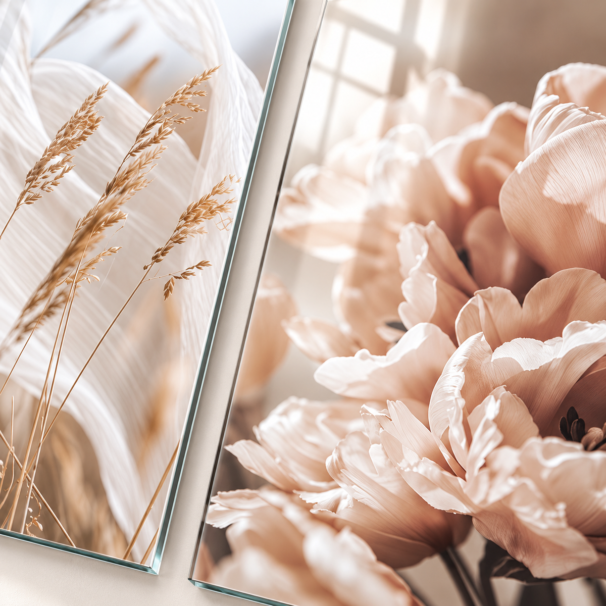CAMDEKO UV baskı krem pudra çiçek ve başak desen detay