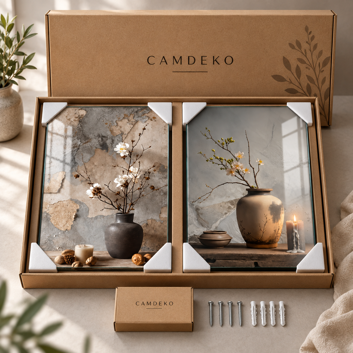 CAMDEKO ikili cam tablo güvenli kraft paketleme ve köşe koruma