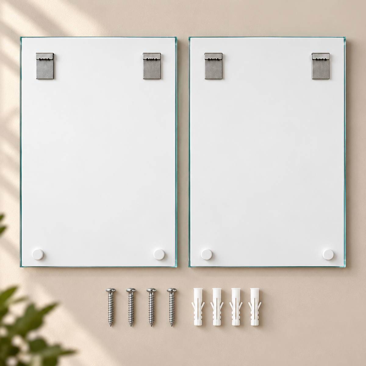 CAMDEKO ikili cam tablo montaja hazır çelik askı aparatı, vida ve dübel dahil