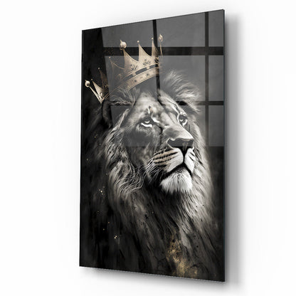 Gold Taçlı Aslan Cam Tablo