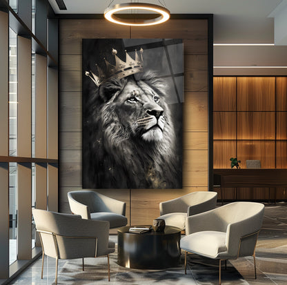 Gold Taçlı Aslan Cam Tablo