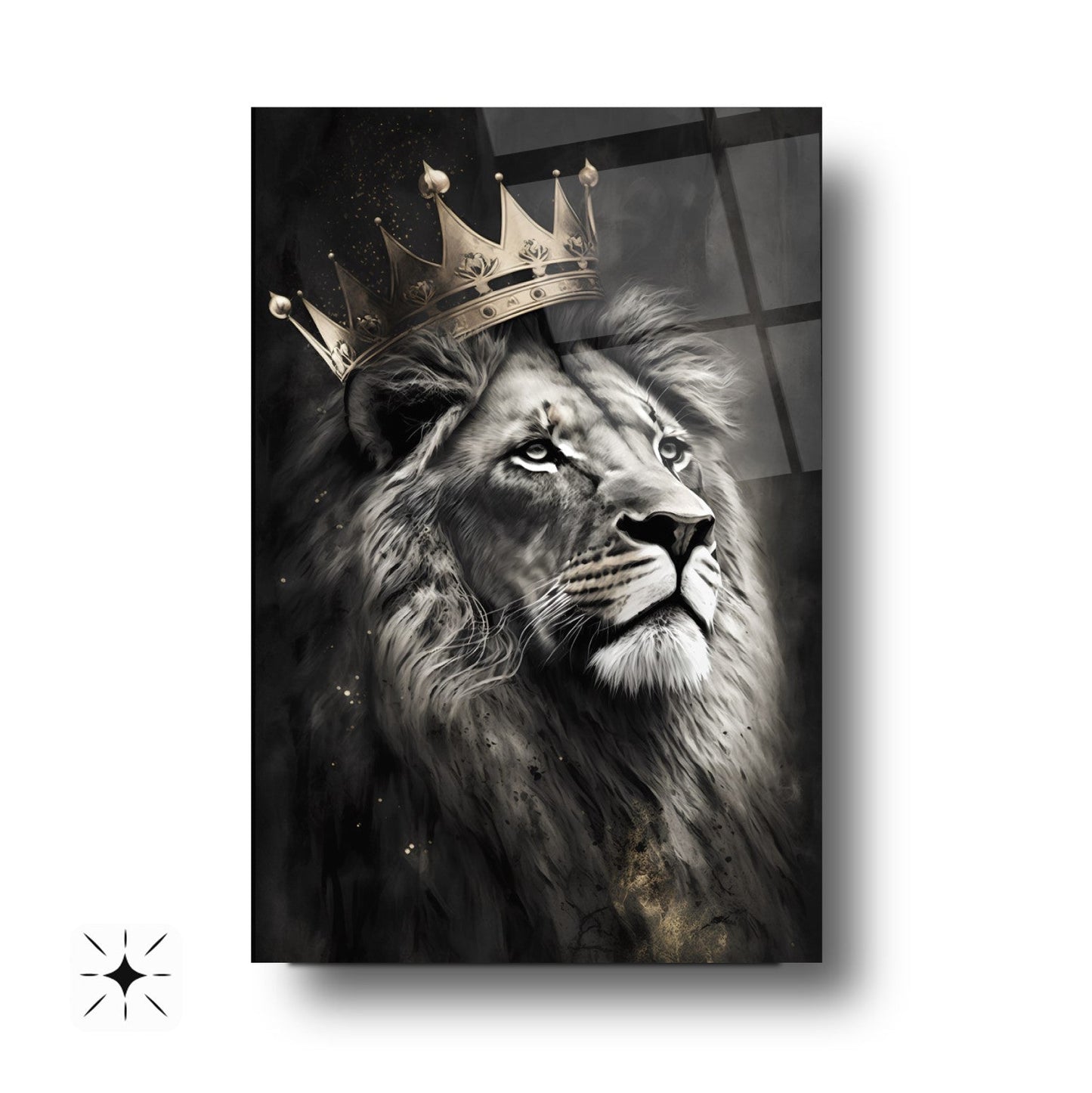 Gold Taçlı Aslan Cam Tablo