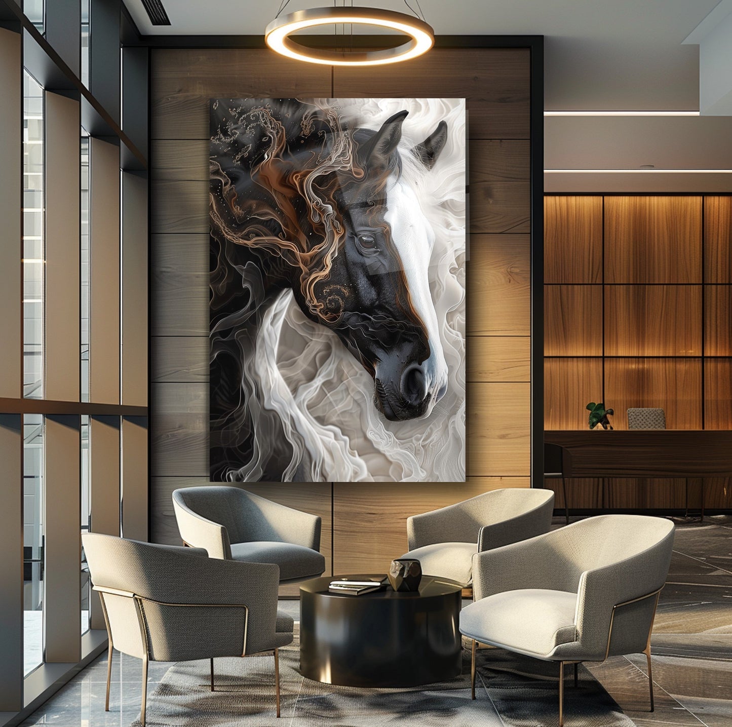 Siyah Beyaz At Cam Tablo