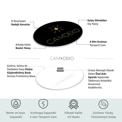 Soyut Gold Yaşam Çiçeği Yuvarlak Cam Tablo