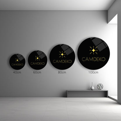 Soyut Gold Mermer Desen Yuvarlak Cam Tablo