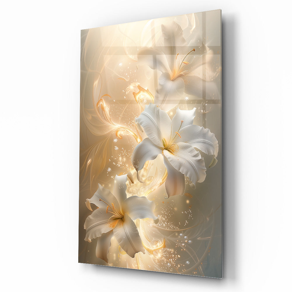 Beyaz Çiçekler Cam Tablo