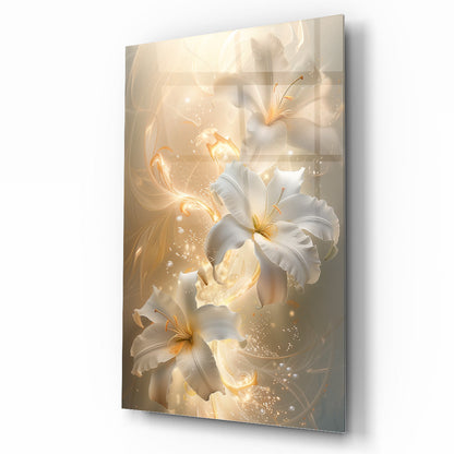 Beyaz Çiçekler Cam Tablo