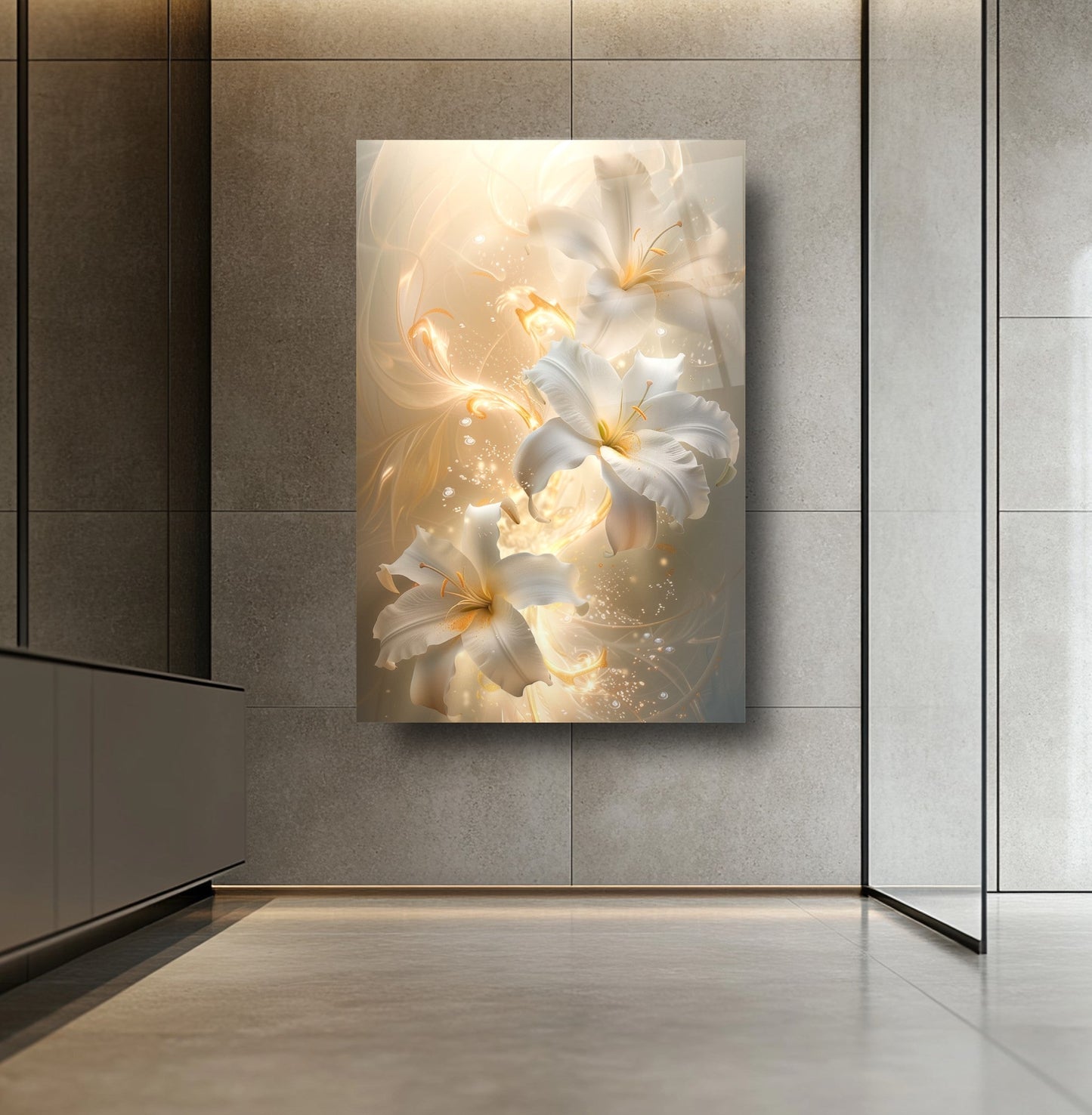 Beyaz Çiçekler Cam Tablo