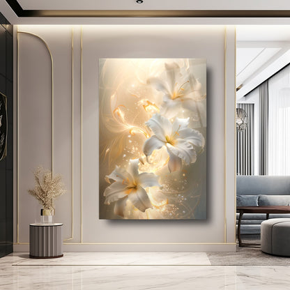 Beyaz Çiçekler Cam Tablo