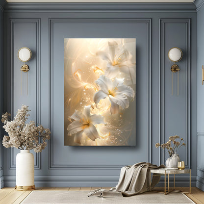 Beyaz Çiçekler Cam Tablo