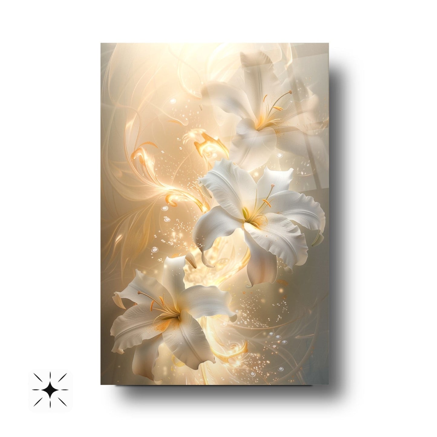 Beyaz Çiçekler Cam Tablo