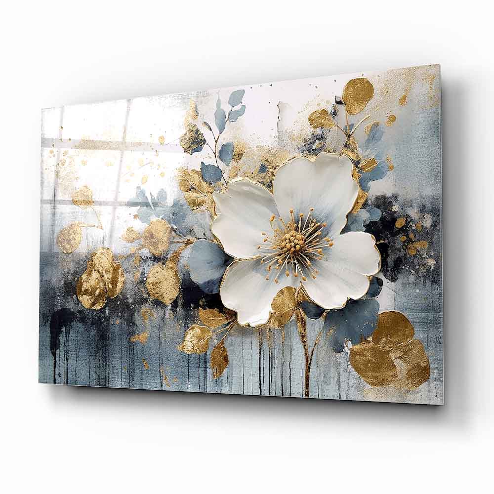 Beyaz Çiçek Cam Tablo