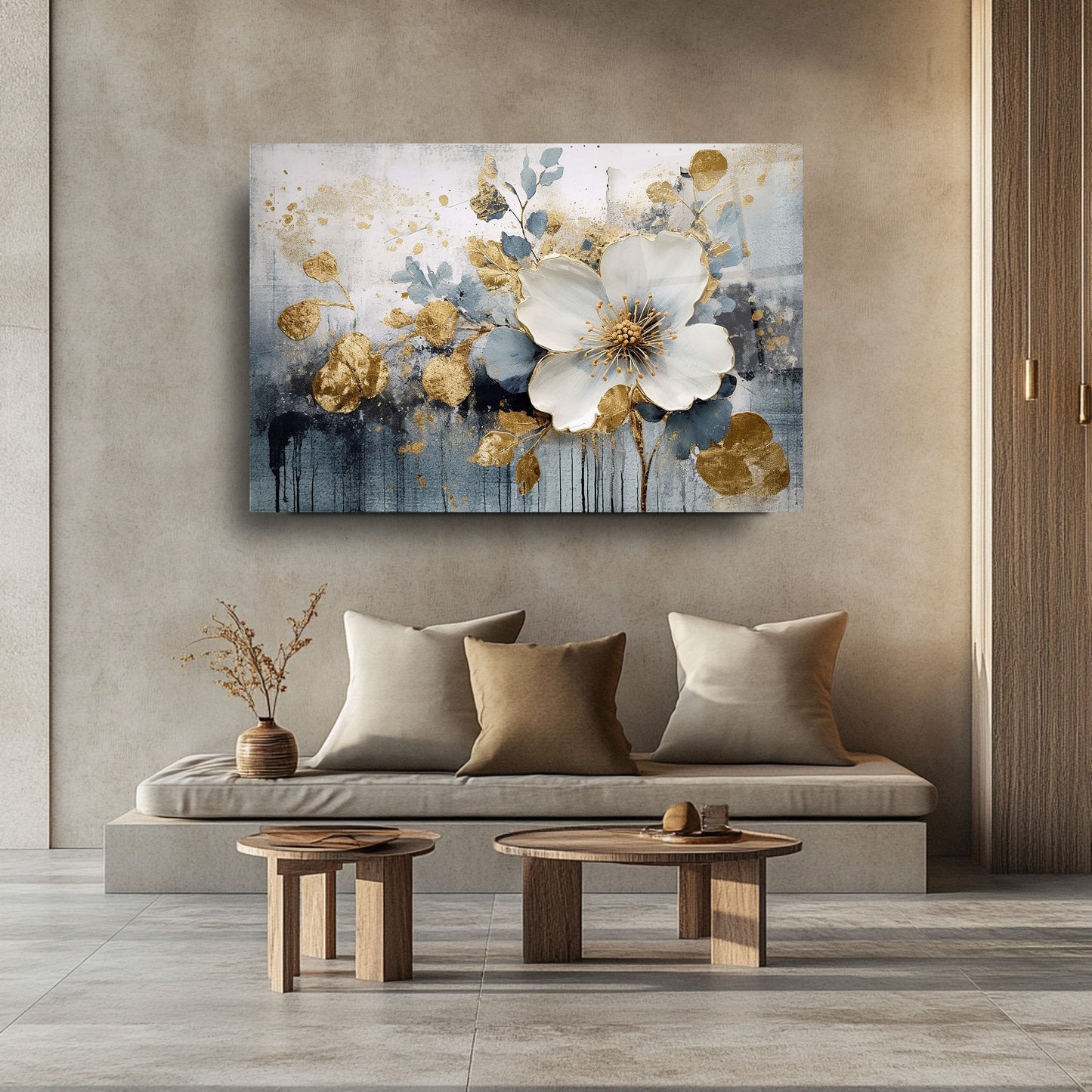 Beyaz Çiçek Cam Tablo