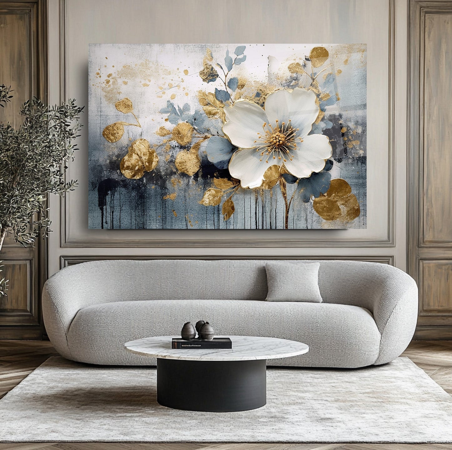 Beyaz Çiçek Cam Tablo