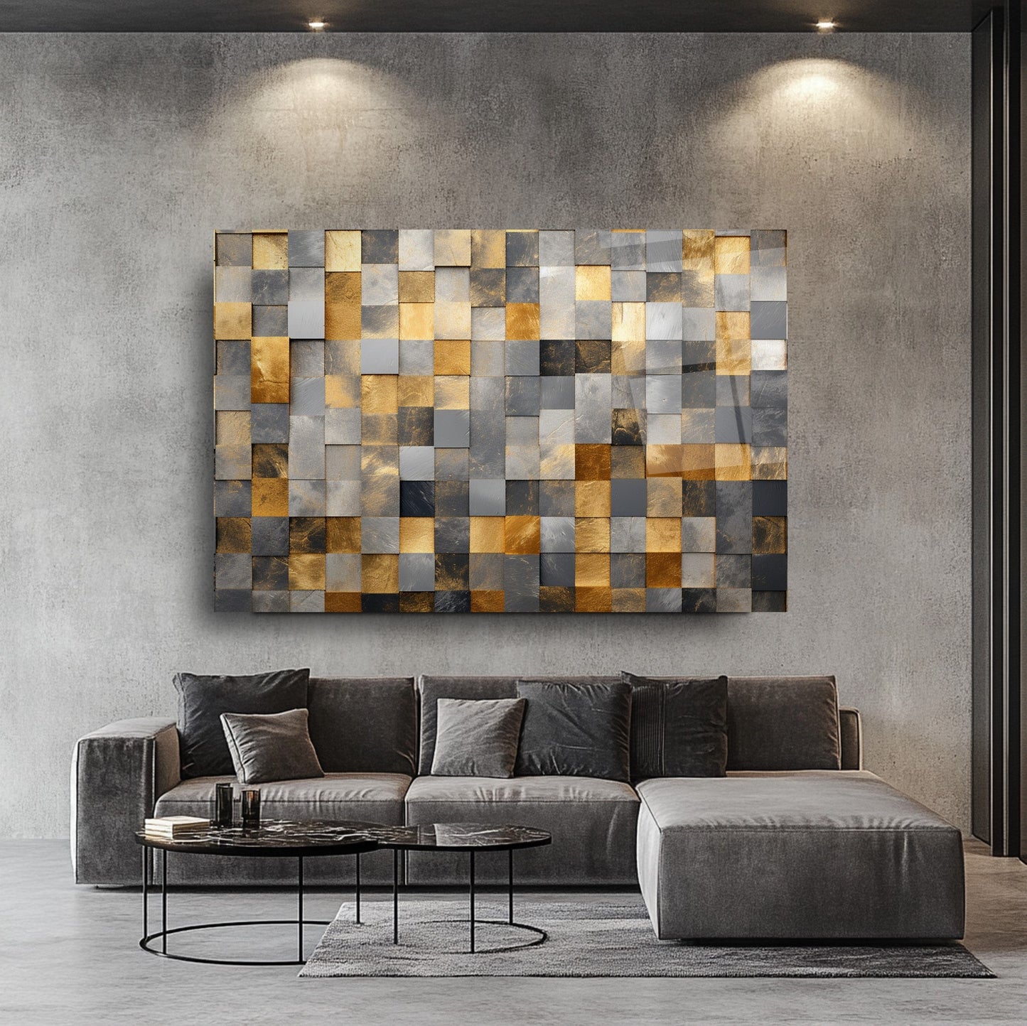 Gri Gold Küpler Cam Tablo