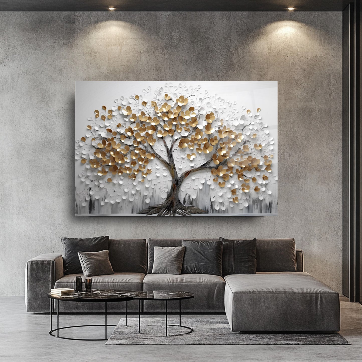 Gold Hayat Ağacı Cam Tablo