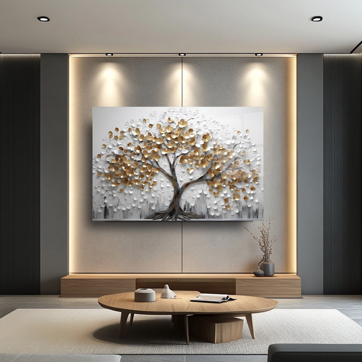 Gold Hayat Ağacı Cam Tablo