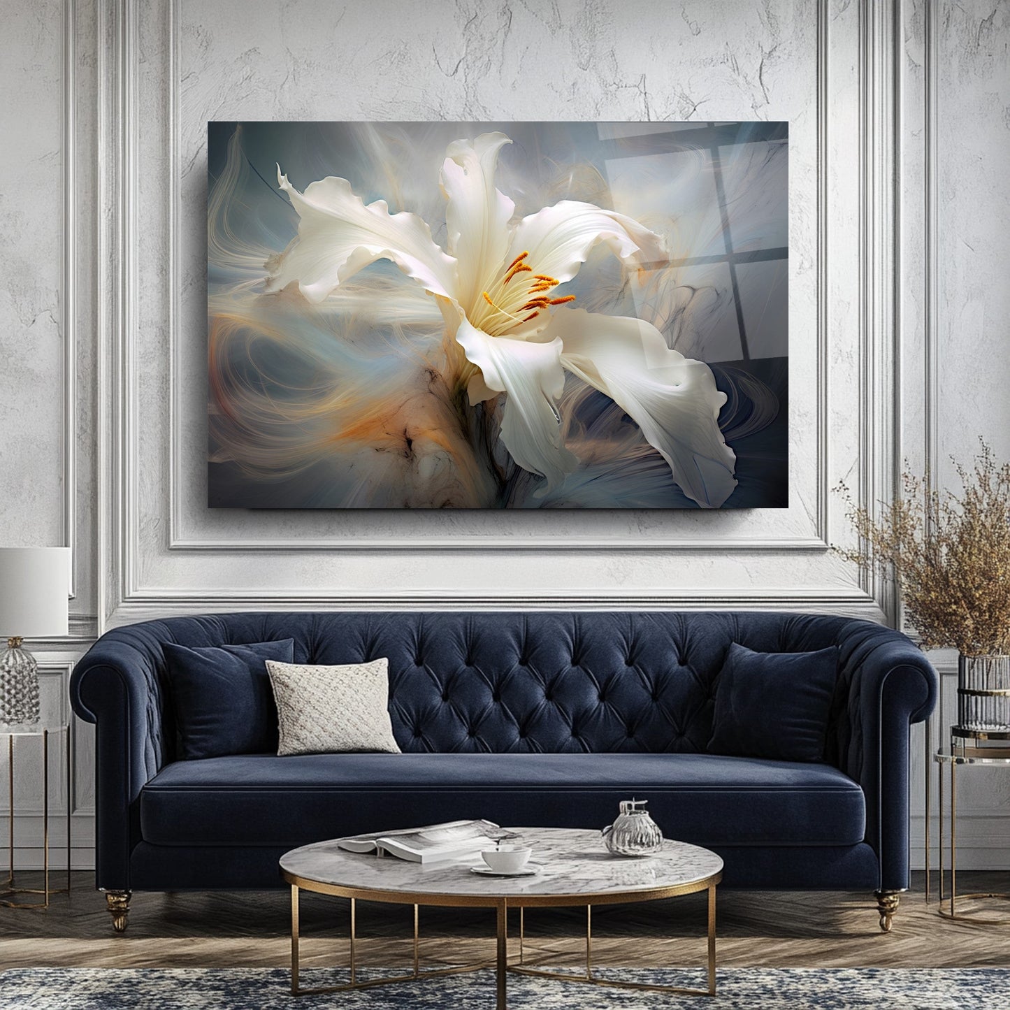 Beyaz Çiçek Cam Tablo