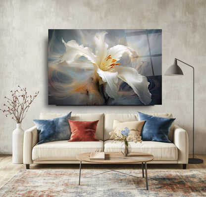 Beyaz Çiçek Cam Tablo