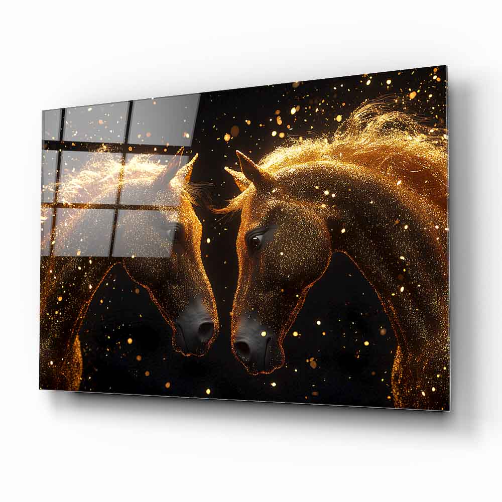 Gold Detay Atlar Cam Tablo