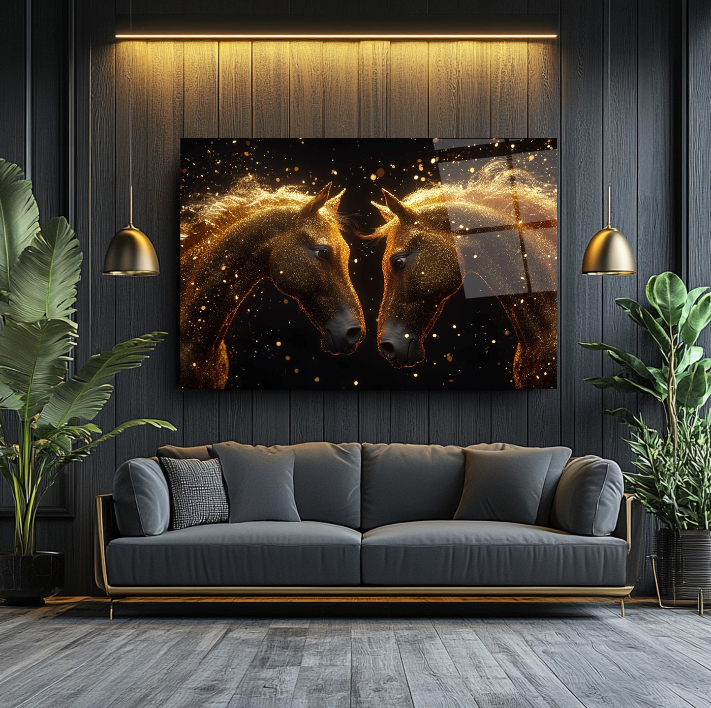 Gold Detay Atlar Cam Tablo