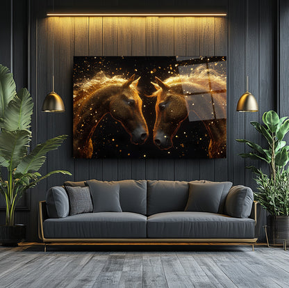 Gold Detay Atlar Cam Tablo