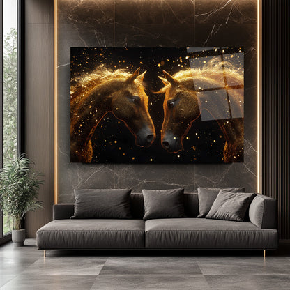 Gold Detay Atlar Cam Tablo