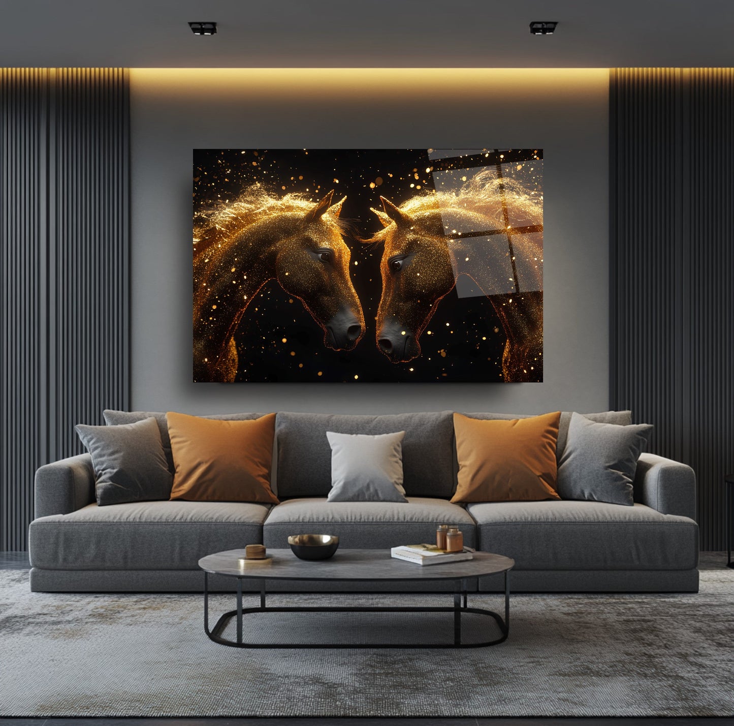 Gold Detay Atlar Cam Tablo