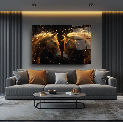 Gold Detay Atlar Cam Tablo