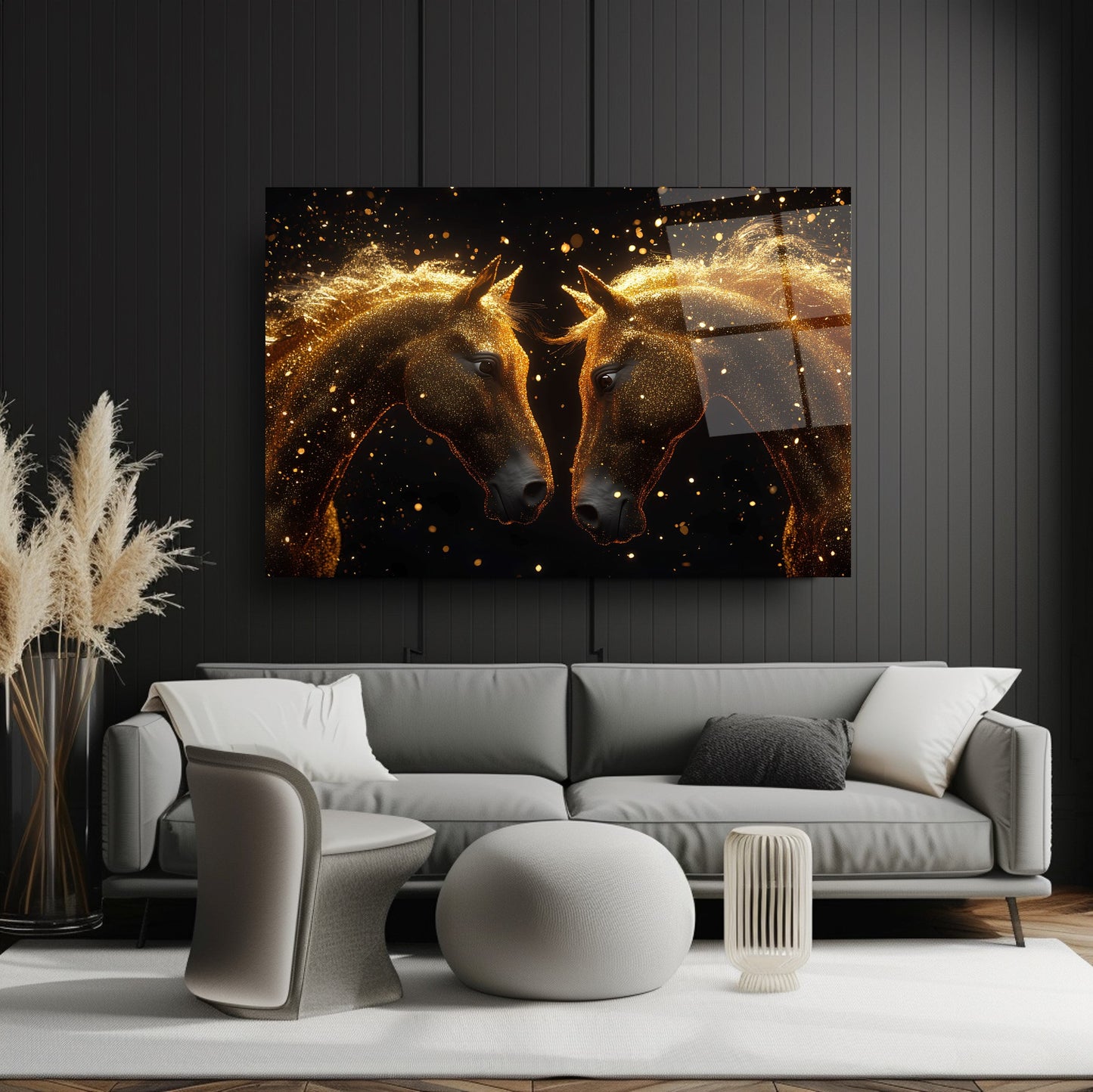 Gold Detay Atlar Cam Tablo